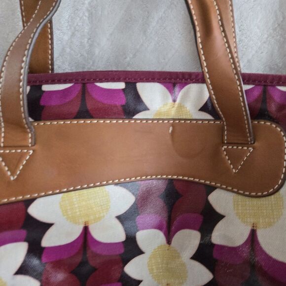 Fossil Keyper Large Tote Burgundy Floral Daisy design Handbag Coquette Holiday - Picture 13 of 16